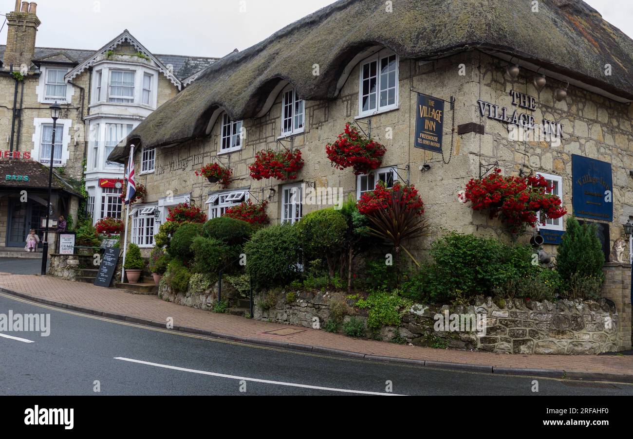 Les toits de chaume pittoresques dans Shanklin Old Village dans l'île de Wight, Angleterre, Royaume-Uni Banque D'Images