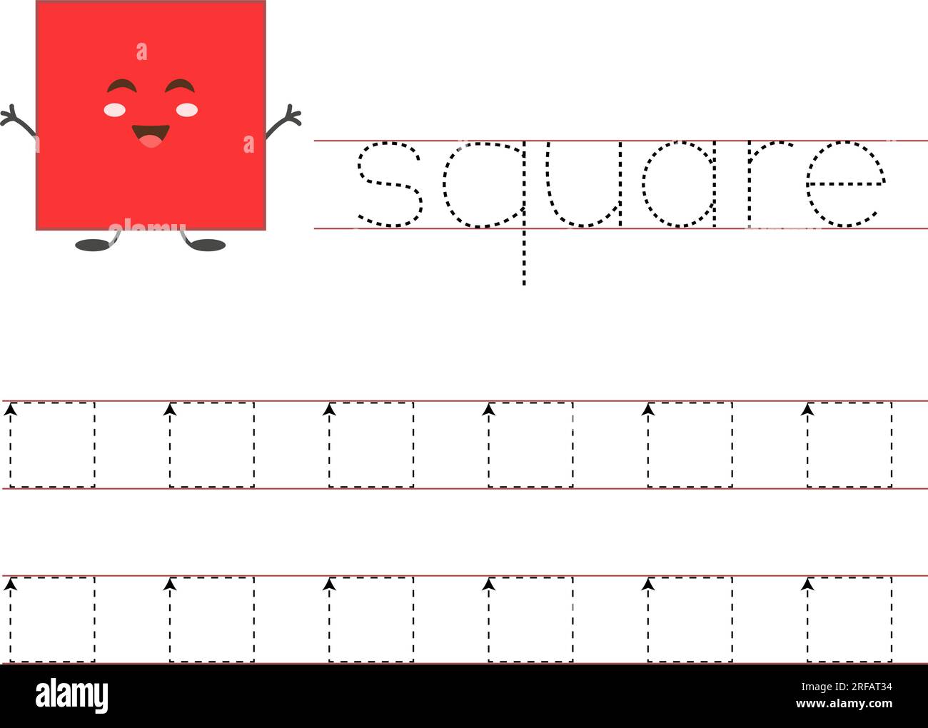 Tracer et apprendre carré. Formes géométriques de base. Feuille de travail pour les enfants. Illustration de Vecteur