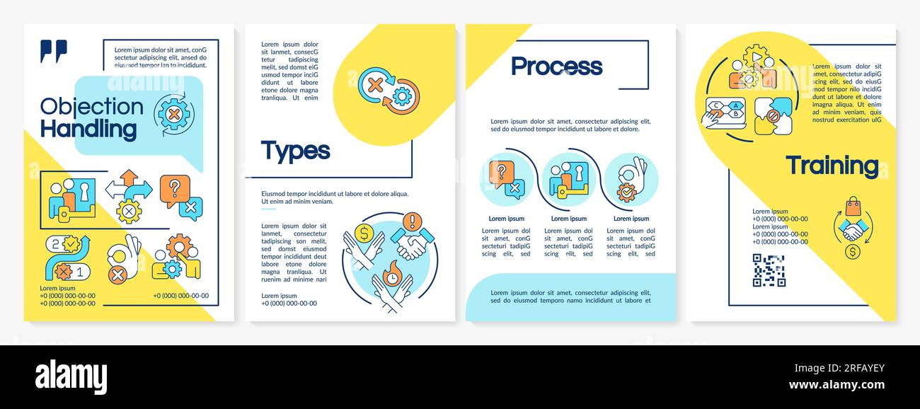 Modèle de brochure bleu et jaune pour la gestion des objections Illustration de Vecteur