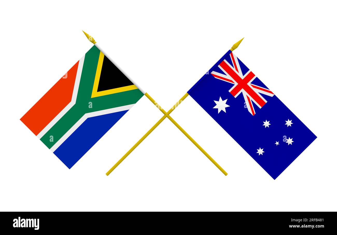 Drapeaux d'Australie et d'Afrique du Sud, rendu 3d, isolé Banque D'Images