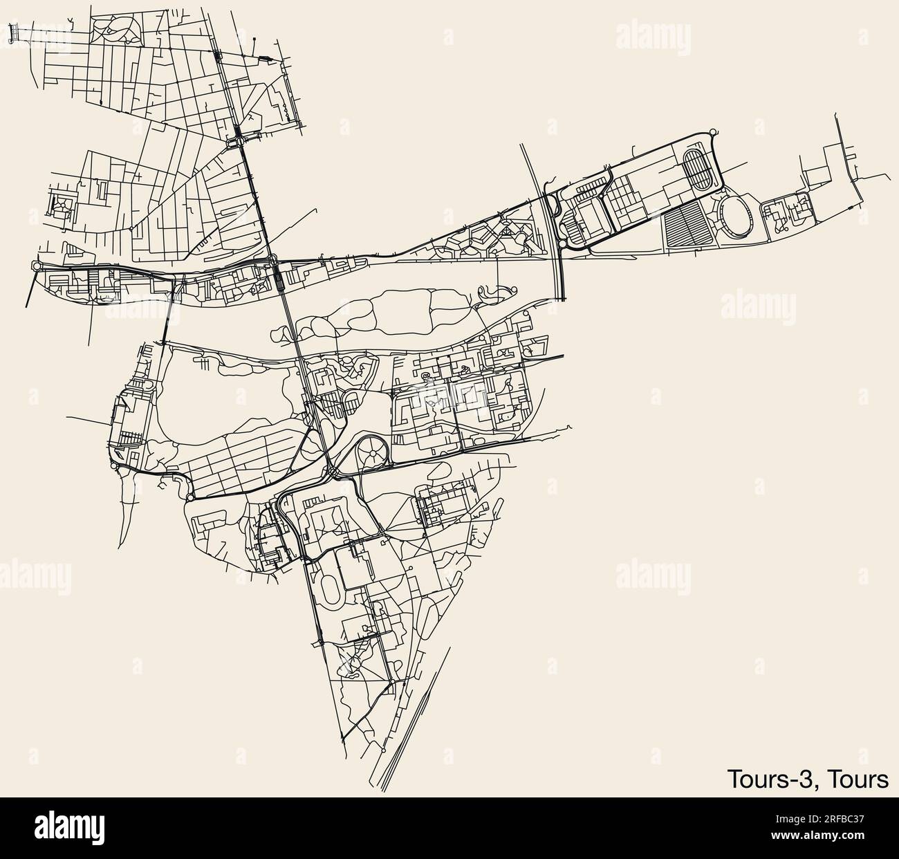 Carte des routes de rue du CANTON TOURS-3, TOURS Illustration de Vecteur