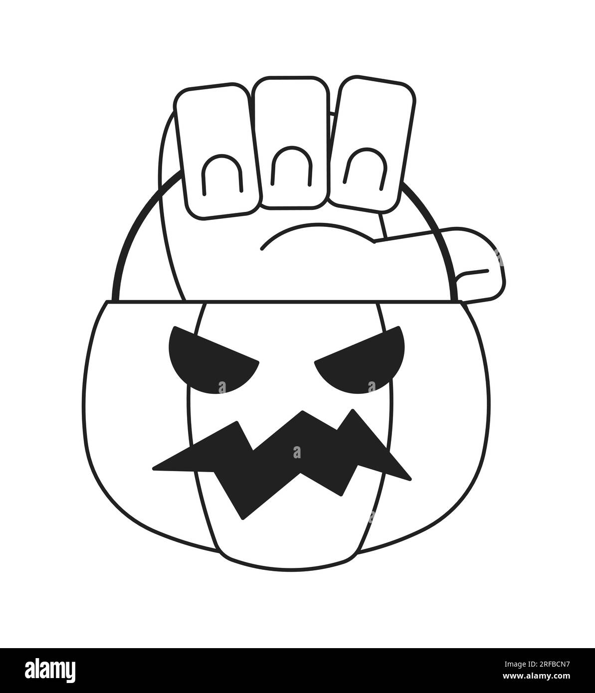 Tenant la main de vecteur plat monochrome de panier de citrouille d'Halloween Illustration de Vecteur