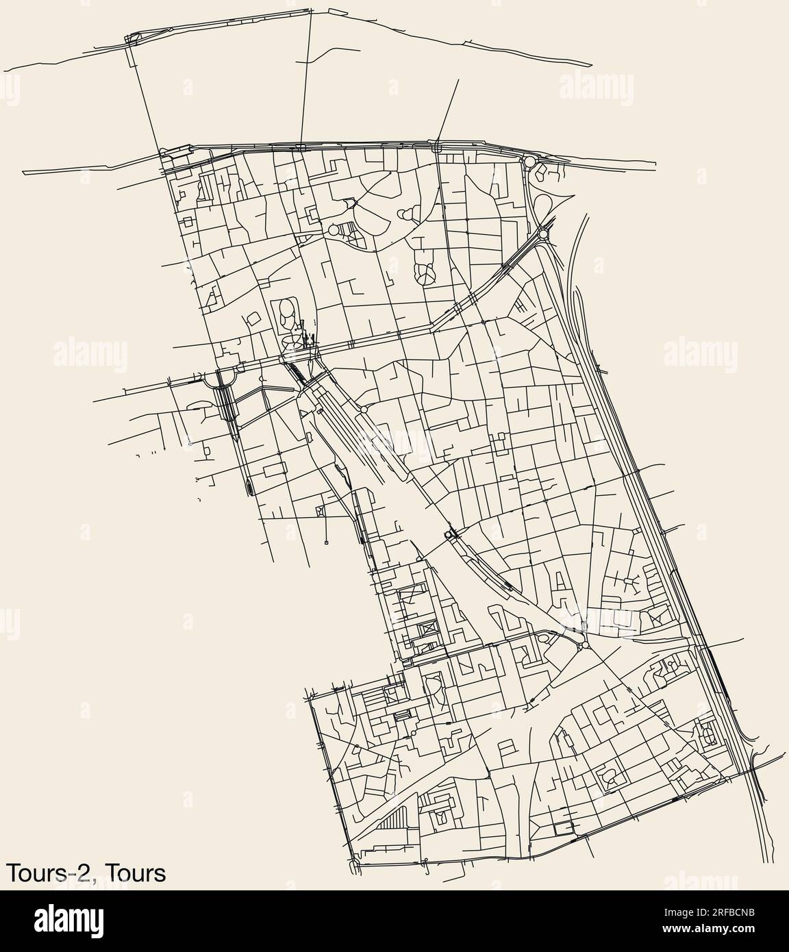 Carte des routes de rue du CANTON TOURS-2, TOURS Illustration de Vecteur