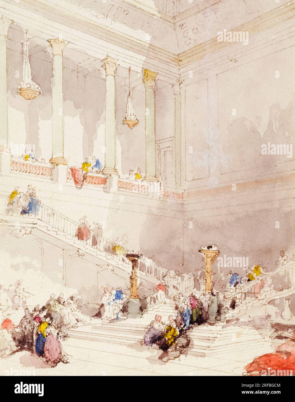 Eugène Lami, figures sur l'escalier d'un palais, aquarelle sur plume et dessin à l'encre, avant 1890 Banque D'Images