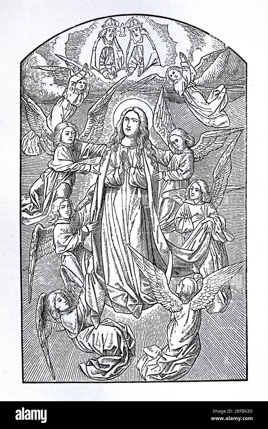 Assomption de la Bienheureuse Vierge Marie Engraving from the Vienna Missal publié dans Lives of the Saints par Sabin Baring-Gould. Banque D'Images