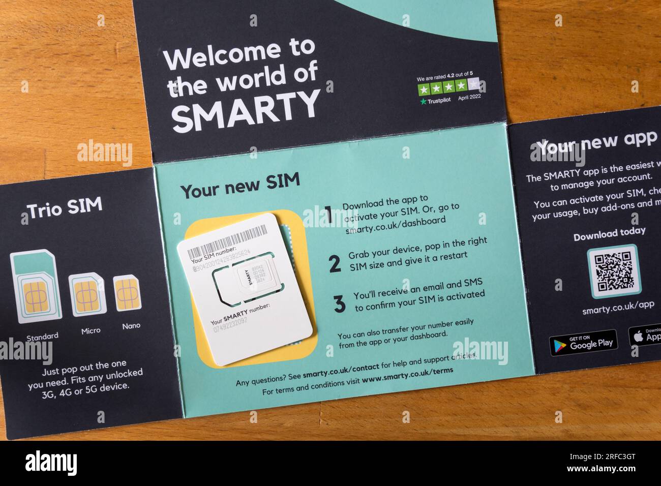Une nouvelle carte SIM SMARTY. NB : données personnelles anonymisées. Banque D'Images