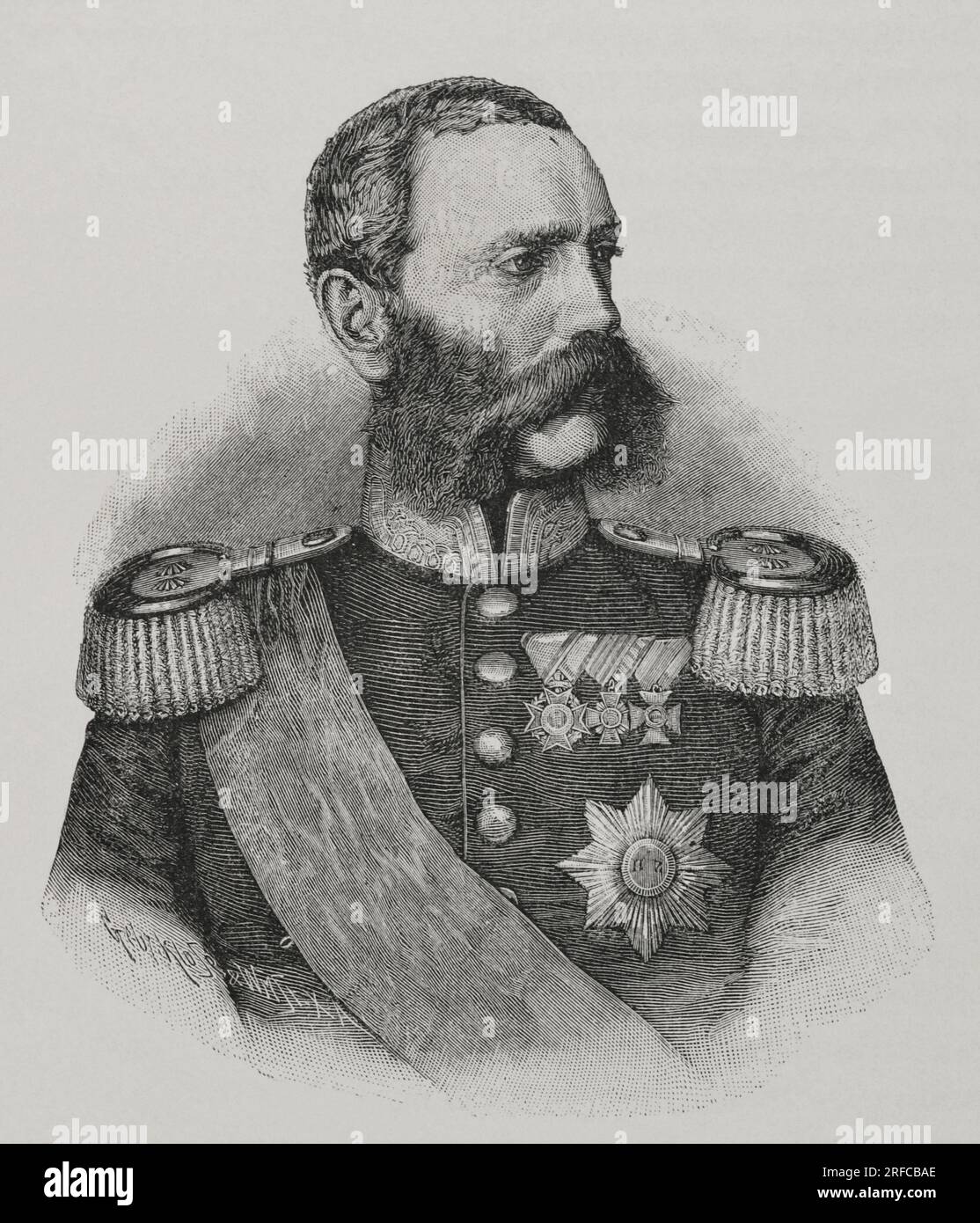 Albert de Saxe (1828-1875). Prince héritier. Roi de Saxe (1873-1902). Portrait. Gravure. Historia de la Guerra Franco-Alemana de 1870-1871. Publié à Barcelone, 1891. Banque D'Images