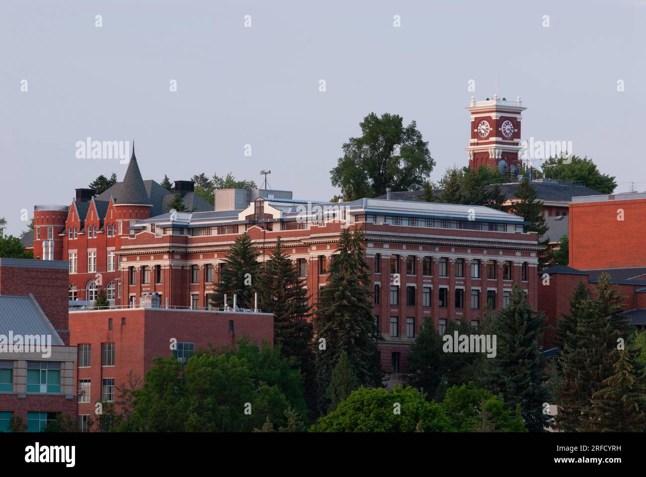 Le cœur du campus de l'Université d'État de Washington au coucher du soleil. Pullman, Washington, États-Unis. Banque D'Images