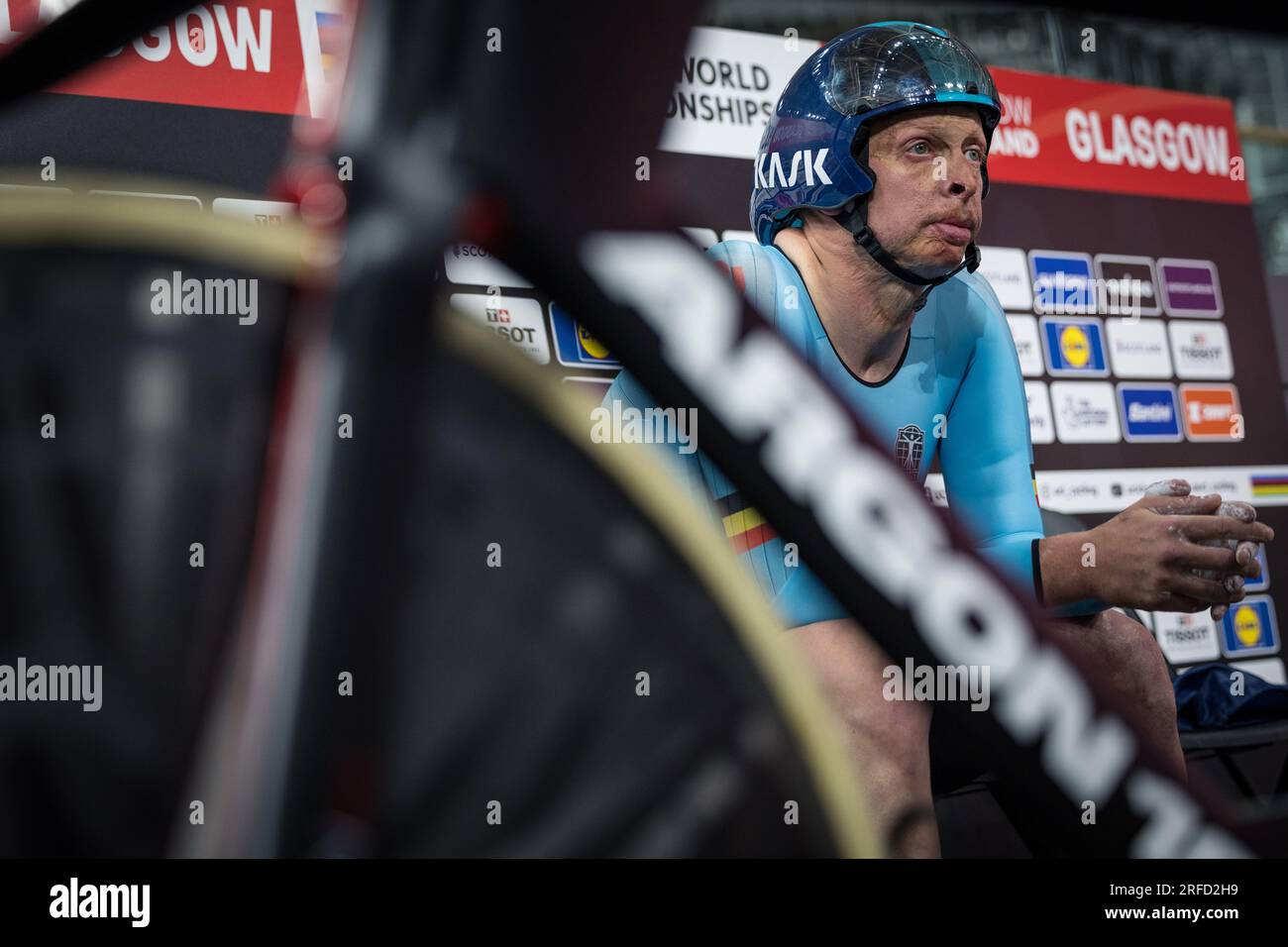 Glasgow, Royaume-Uni. 02 août 2023. Le Belge Diederick Schelfhout photographié avant l'épreuve de qualification de poursuite individuelle C2 hommes à Glasgow, en Écosse, dans le cadre des Championnats du monde UCI Cyclisme, mercredi 02 août 2023. L'UCI organise les mondes avec toutes les disciplines cyclistes, cyclisme sur route, cyclisme indoor, VTT, course BMX, Paracyclisme routier et paracyclisme intérieur, à Glasgow du 05 au 13 août. BELGA PHOTO DAVID PINTENS crédit : Belga News Agency/Alamy Live News Banque D'Images