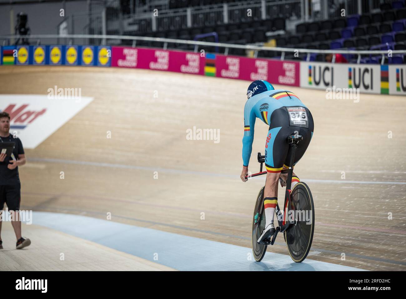 Glasgow, Royaume-Uni. 02 août 2023. Le Belge Diederick Schelfhout photographié en action lors de l'épreuve de qualification de poursuite individuelle Men C3 à Glasgow, en Écosse, dans le cadre des Championnats du monde UCI Cyclisme, mercredi 02 août 2023. L'UCI organise les mondes avec toutes les disciplines cyclistes, cyclisme sur route, cyclisme indoor, VTT, course BMX, Paracyclisme routier et paracyclisme intérieur, à Glasgow du 05 au 13 août. BELGA PHOTO DAVID PINTENS crédit : Belga News Agency/Alamy Live News Banque D'Images