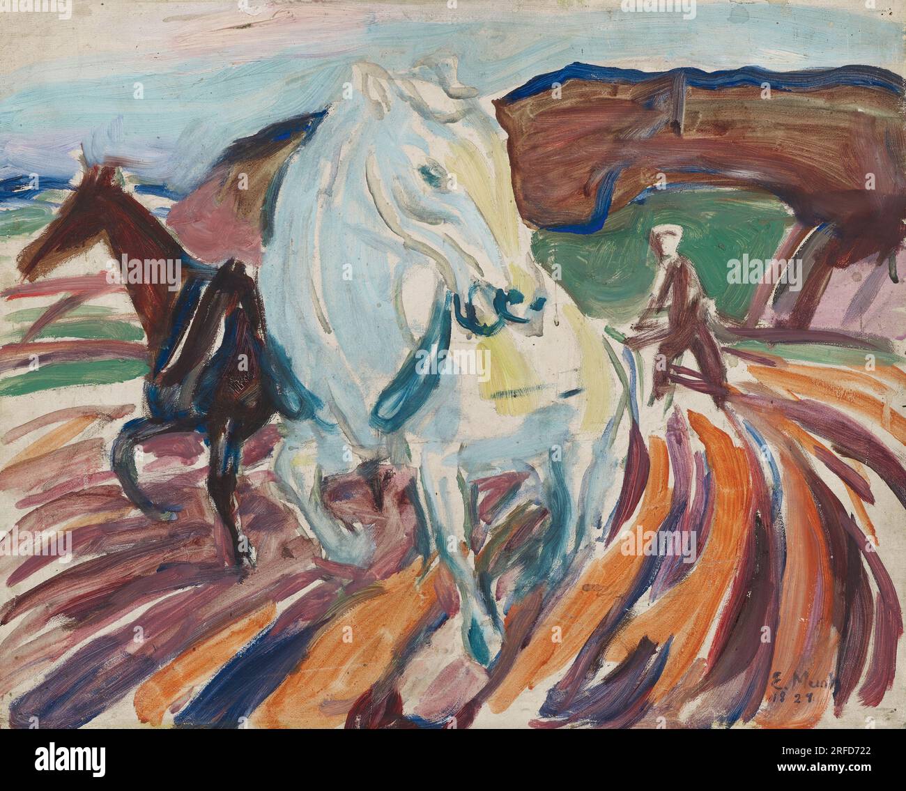 Chevaux Plouage des années 1920 par Edvard Munch Banque D'Images