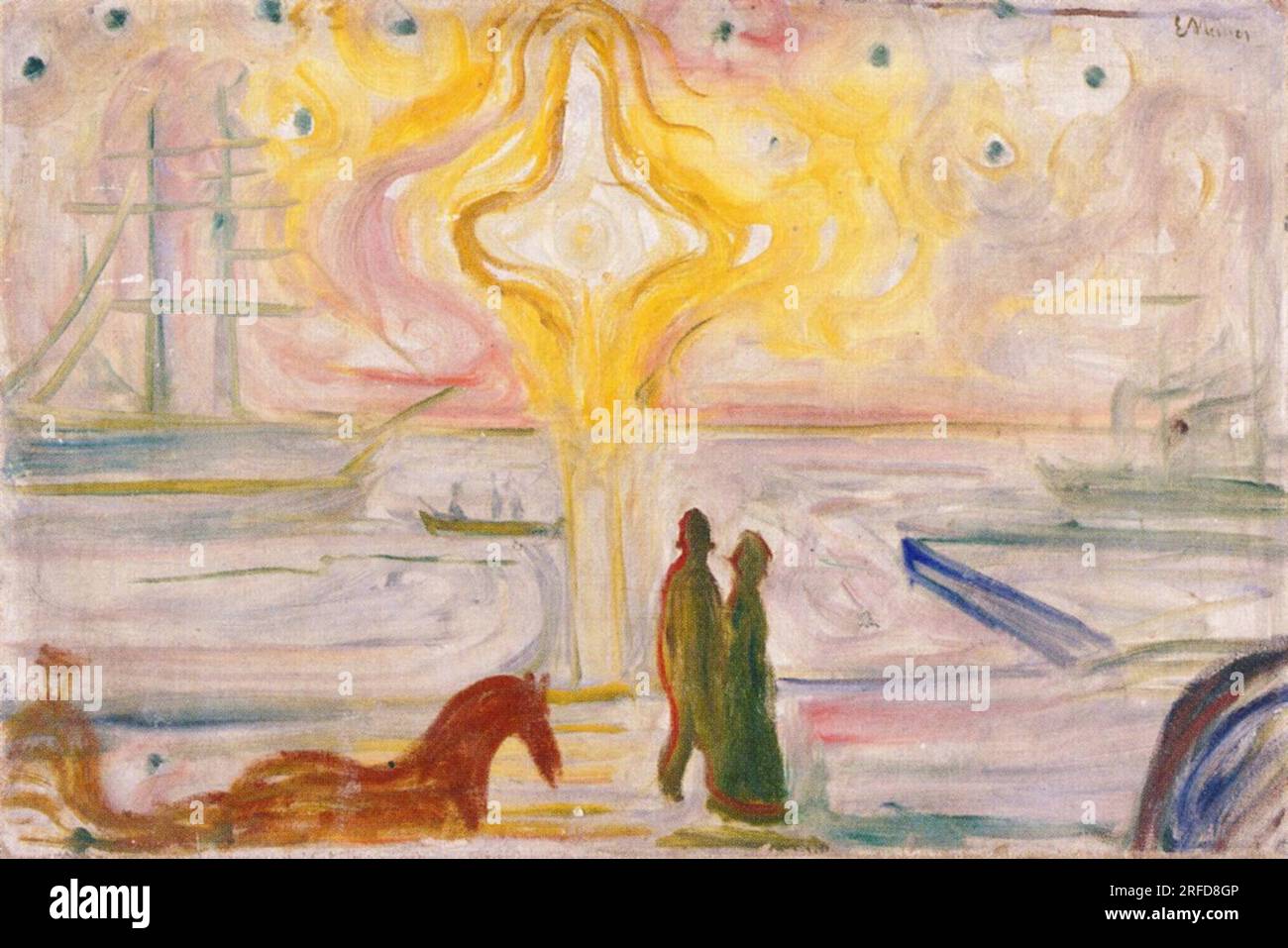 Lever du soleil dans le port 1893—1894 par Edvard Munch Banque D'Images