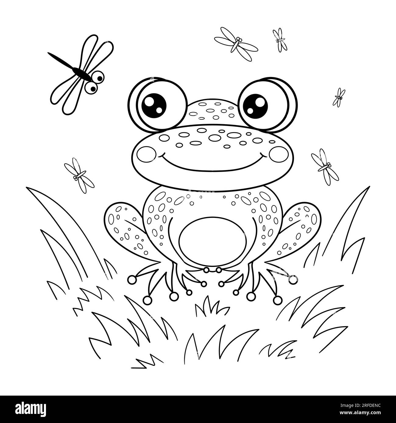 Grenouille dans l'herbe. Dessin en noir et blanc. Vecteur Illustration de Vecteur