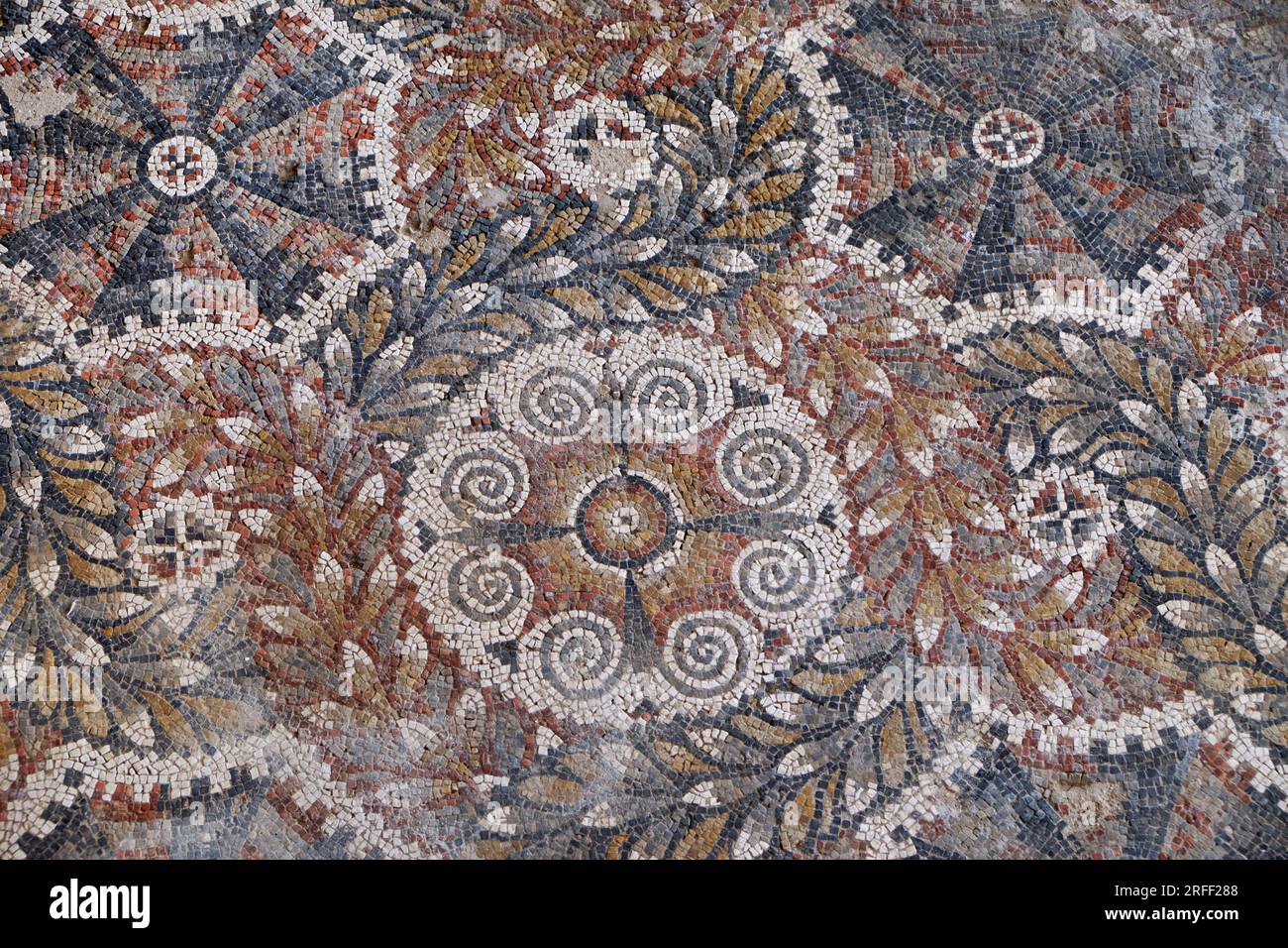 Italie, Sicile, région de Noto, la villa romaine de Tellaro du 4e siècle (Villa romana del Tellaro), motif géométrique Banque D'Images