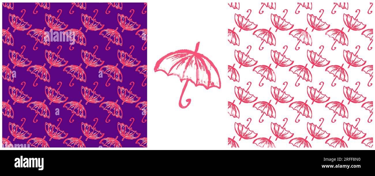 Motif sans couture pluvieux. Placez les dessins avec des crayons de cire. Parapluies. Imprimer pour la conception de tissu, textile, tissu, papier peint, papier d'emballage Illustration de Vecteur