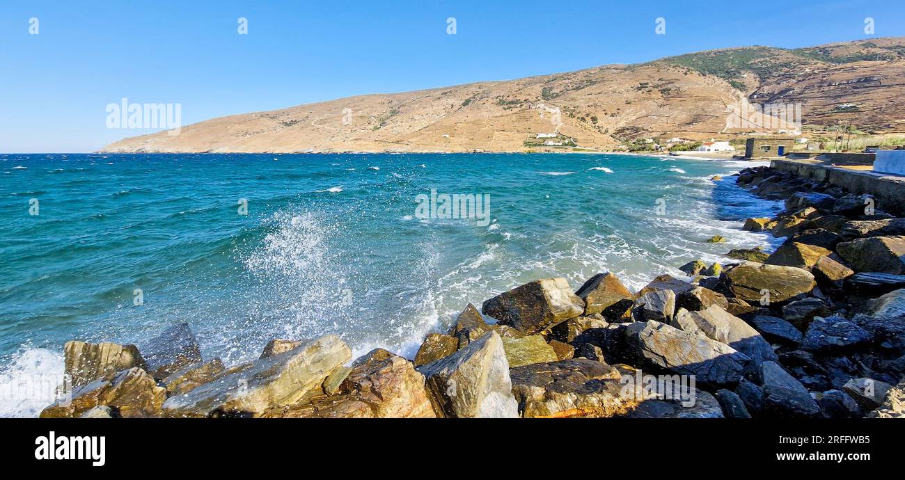 Baie de Korthi, île d'Andros, Grèce, Europe du Sud Banque D'Images