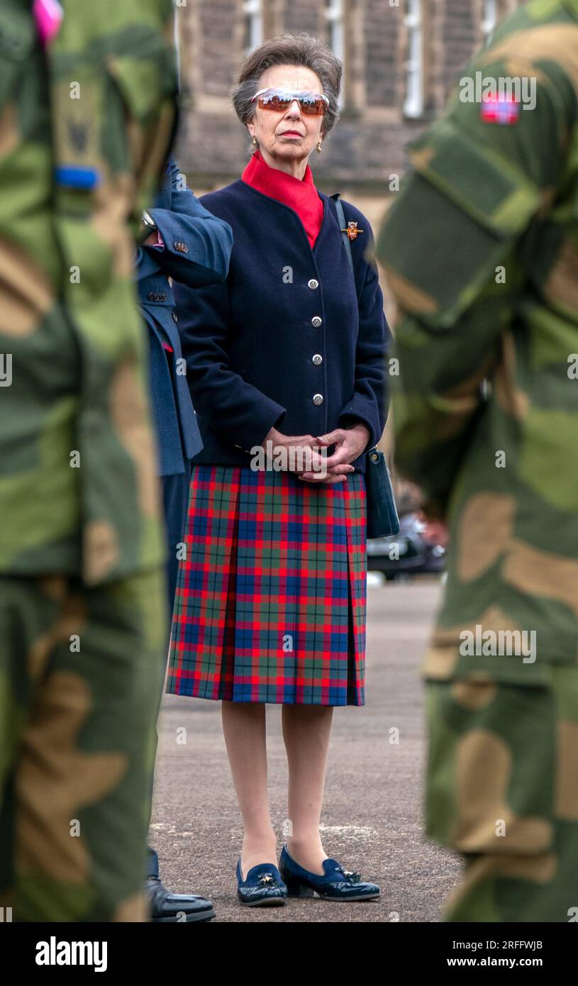 La Princesse Royale lors d'une répétition pour le Royal Edinburgh Military Tattoo de cette année à Redford Barracks à Édimbourg. Le spectacle de cette année, intitulé histoires, célèbre des formes illimitées d'expression à travers histoires et transporte le public dans un voyage d'idées, des premières histoires de feu de camp à la scène mondiale. Date de la photo : jeudi 3 août 2023. Banque D'Images