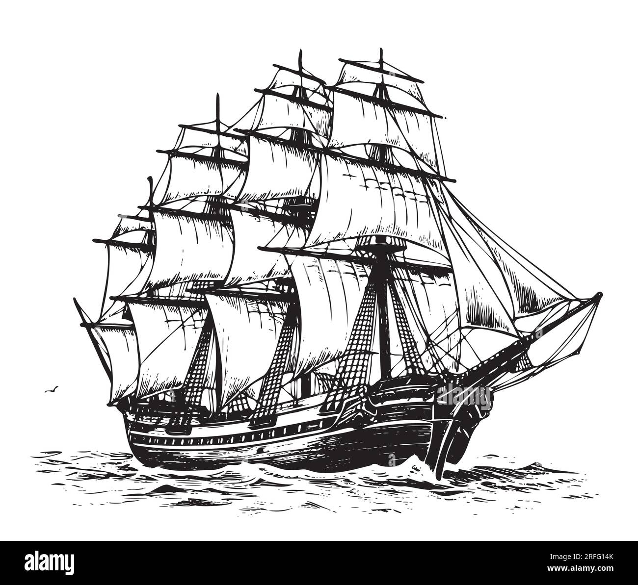 Dessin de bateau pirate rétro dessin à la main vecteur de thème nautique Illustration de Vecteur