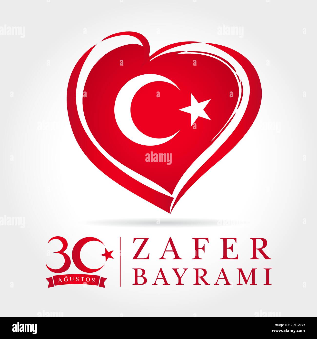 30 Augustos, Zafer Bayrami affiche avec emblème de coeur, lettrage turc - 30 août célébration du jour de la victoire. Fête nationale en Turquie, bannière avec tex Illustration de Vecteur