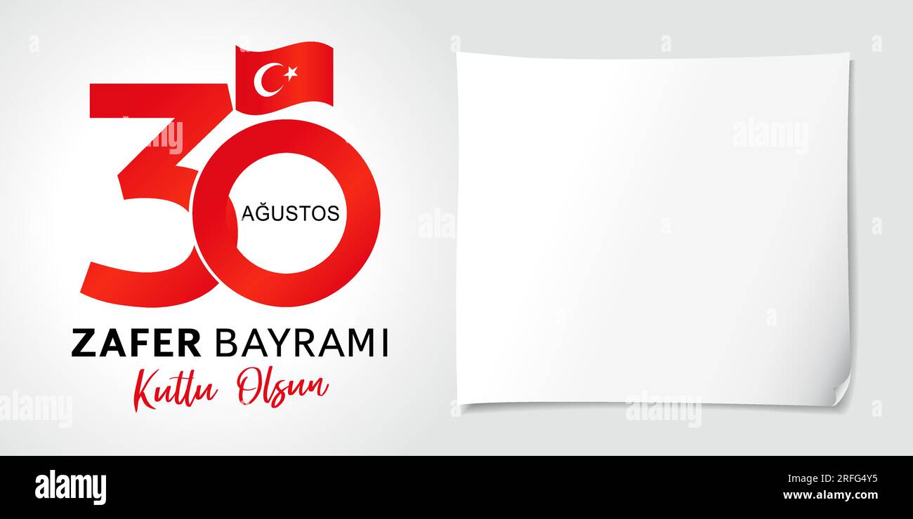 Augustos 30 modèle de carte de voeux Zafer Bayrami - août 30 jour de la victoire de la Turquie. Numéro créatif 30. Feuille de papier vide. Illustration de Vecteur