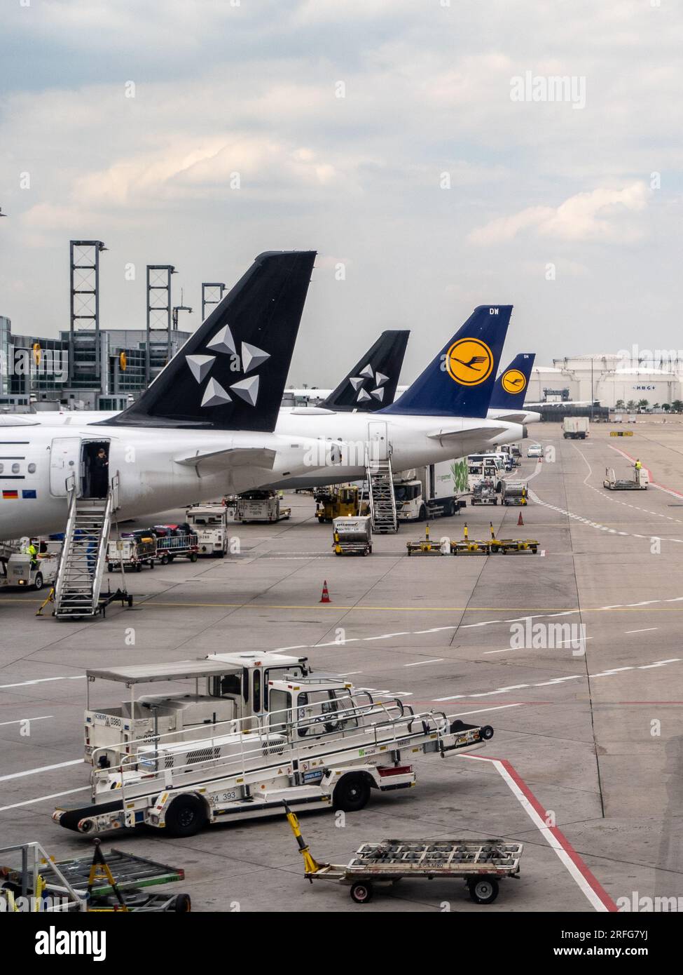 Francfort, Allemagne - le 7 juin 2023 - vue des ailerons de queue de  plusieurs avions Lufthansa et Star Alliance sur une rampe de la porte  Lufthansa au Fran Photo Stock - Alamy
