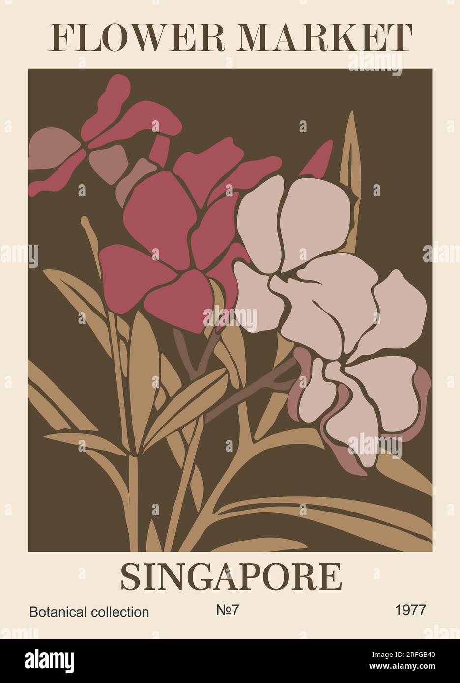 Affiche d'art rétro abstraite du marché aux fleurs Singapour. Illustration de Vecteur