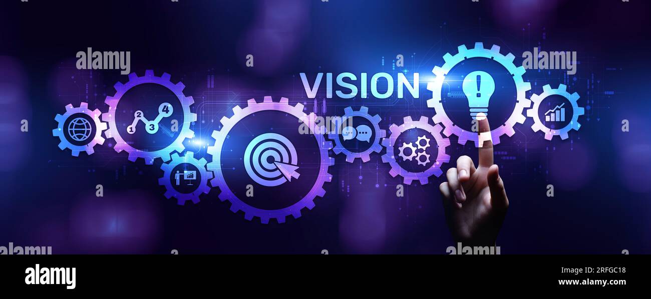 Vision de la stratégie de développement commercial de la mission sur écran virtuel. Banque D'Images