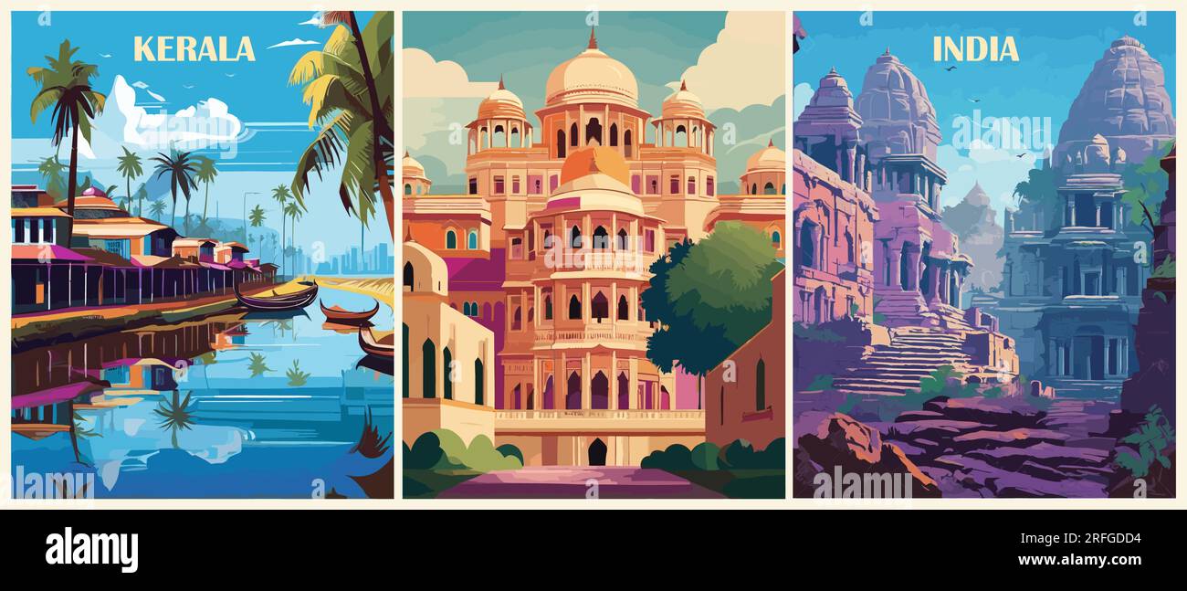 Ensemble d'affiches Travel destination dans un style rétro. Illustration de Vecteur