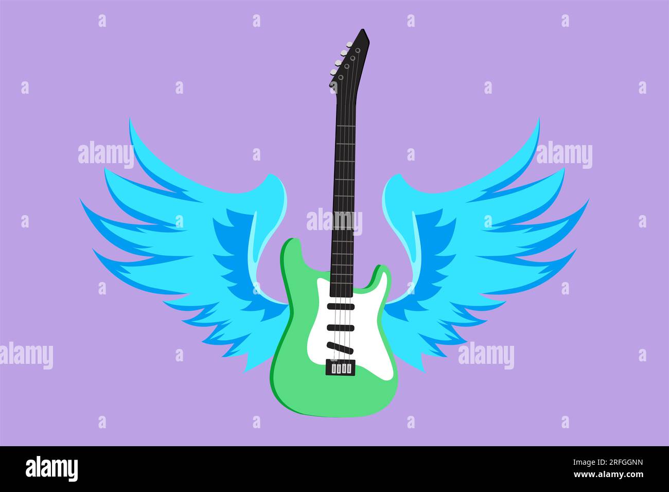 Dessin de conception plate graphique de guitare électrique avec des ailes. Label vintage, symbole, guitare logotype pour la performance musicale. Signe de roche, geste pour musi Banque D'Images