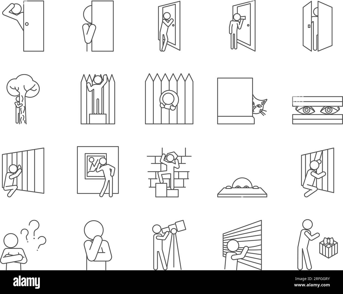 Jeu d'icônes de curiosité. Peeping, écoute, ouïe. Contour modifiable. Collection vectorielle d'icônes simples Illustration de Vecteur