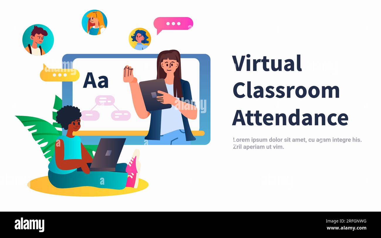 étudiant dans une salle de classe virtuelle utilisant le concept  d'éducation en ligne de présence virtuelle de tableau interactif  intelligent Image Vectorielle Stock - Alamy