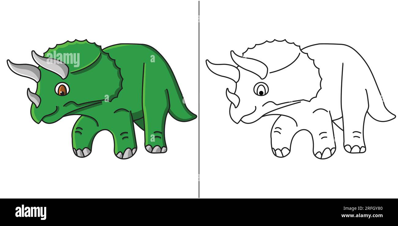 Page de coloriage de dinosaure Triceratops de dessin animé. Beaucoup de plaisir pour un enfant en bas âge ou de petits enfants. Très facile à colorier. Page de coloriage simple pour les enfants. Illustration de Vecteur