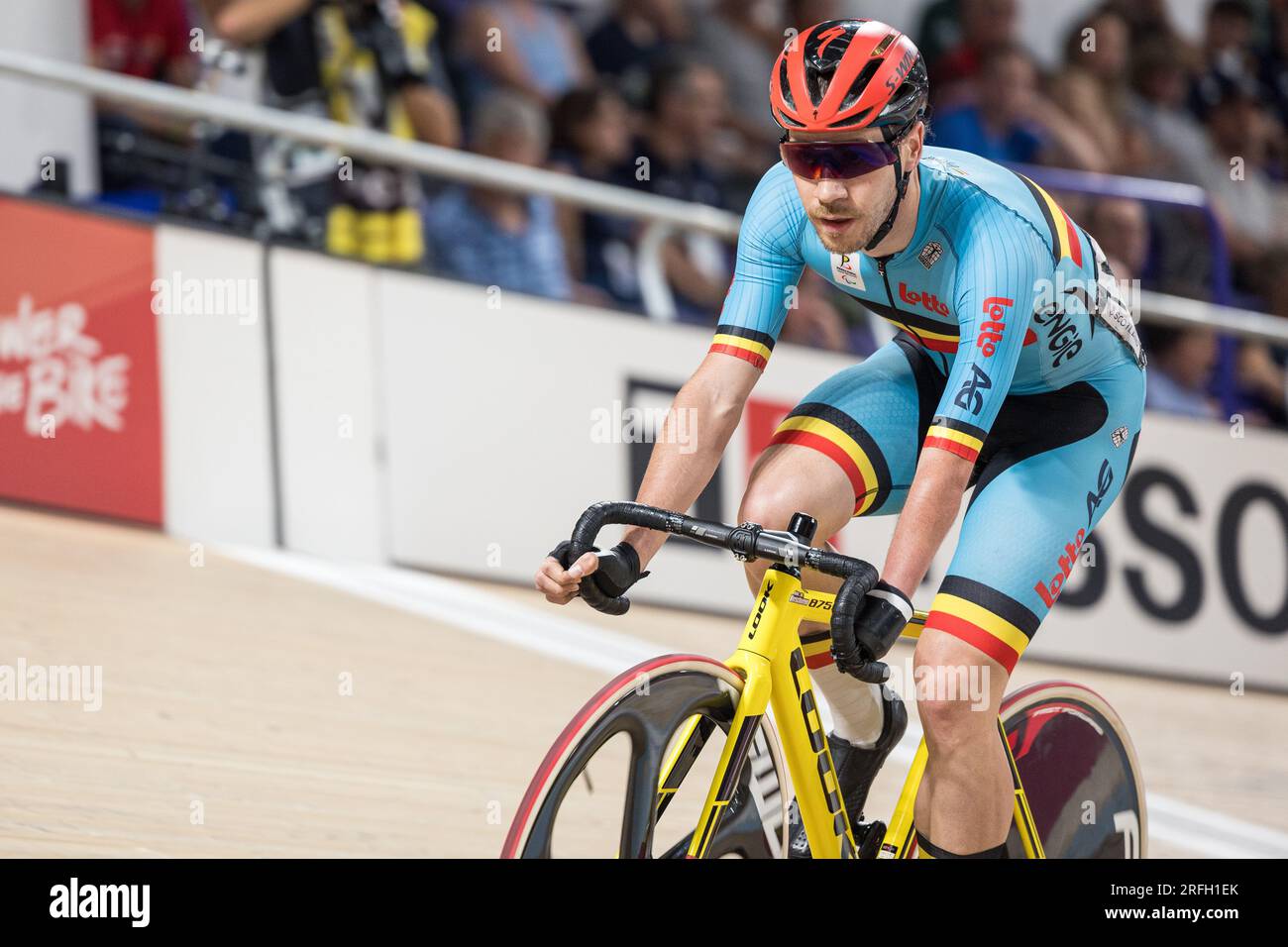 Glasgow, Royaume-Uni. 03 août 2023. Le Belge Niels Verschaeren photographié en action lors de l'épreuve de paracyclisme Men C5 Scratch Race à Glasgow, en Écosse, dans le cadre des Championnats du monde de cyclisme UCI, jeudi 03 août 2023. UCI organise les mondes avec toutes les disciplines cyclistes, cyclisme sur route, cyclisme en salle, VTT, course BMX, Paracyclisme routier et paracyclisme intérieur, à Glasgow du 05 au 13 août. BELGA PHOTO DAVID PINTENS crédit : Belga News Agency/Alamy Live News Banque D'Images