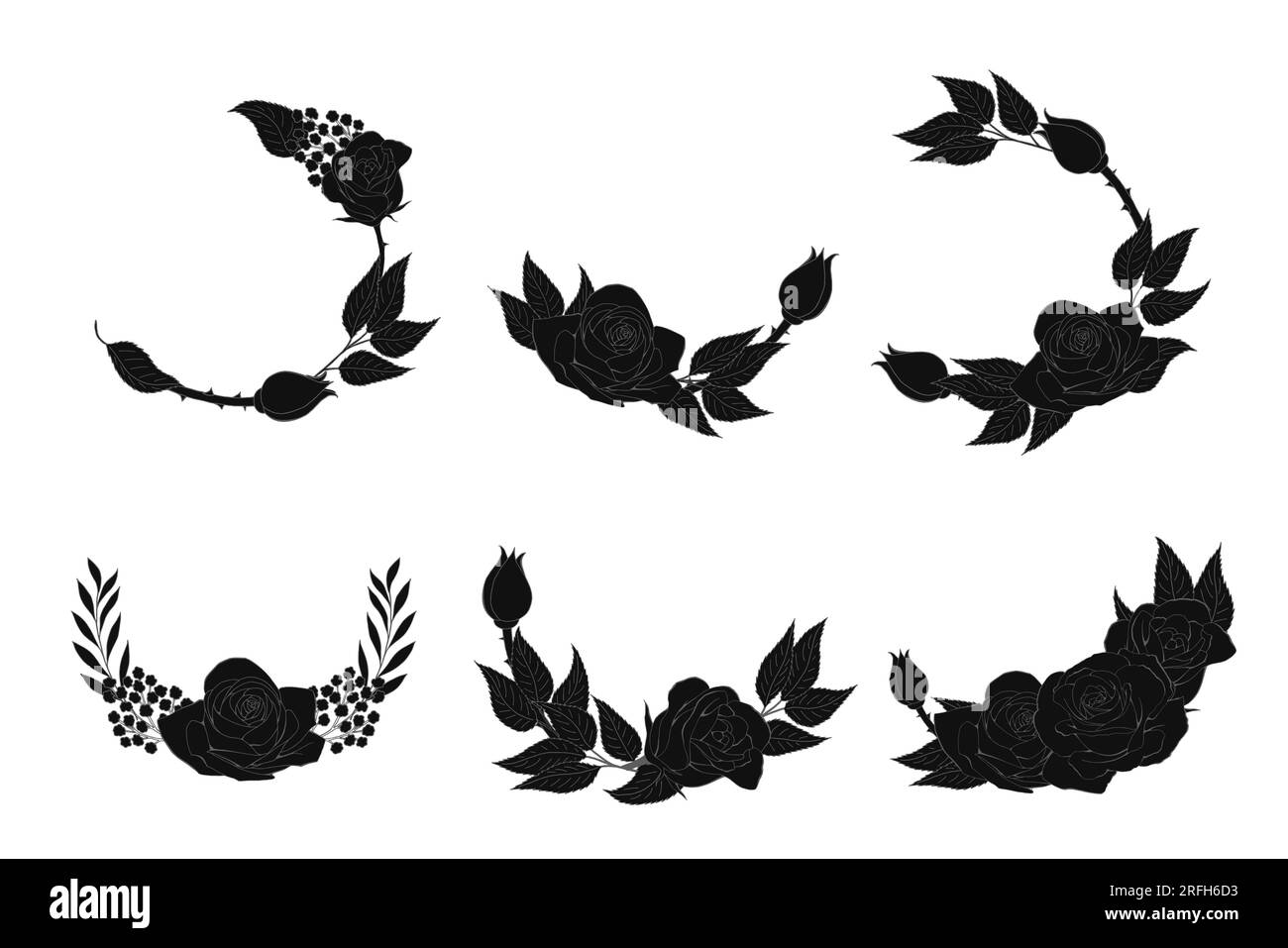 Ensemble de vecteurs de peinture dessinés à la main roses. Dessin à l'encre de fleurs et de plantes, monochrome Illustration de Vecteur