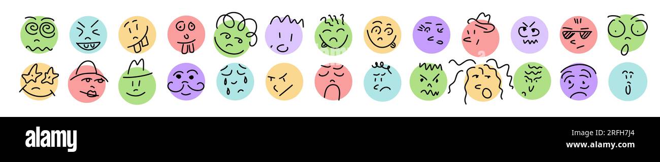 Ensemble d'émoticônes isolé sur fond blanc. Ensemble de visages colorés de cercle de personnes. Illustration vectorielle Illustration de Vecteur