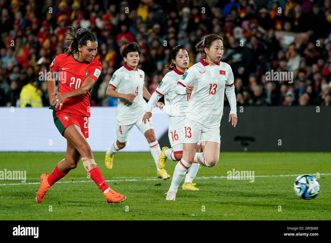 Hamilton, Nouvelle-Zélande. 27 juillet 2023. Coupe du monde féminine de la FIFA 2023 Groupe E - Portugal vs Vietnam. Francisca Nazareth (Kika Nazareth), du Portugal, marque le deuxième but. DAT DO/Alamy Live News. Banque D'Images