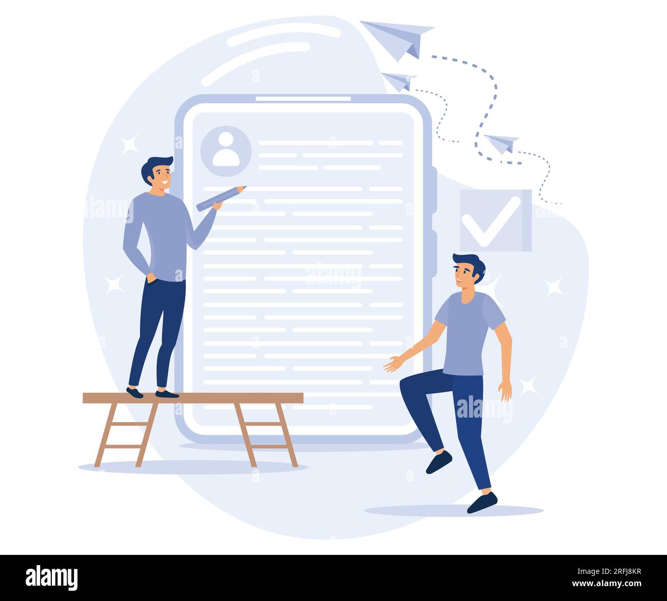 Concept du processus d'emploi, service de rédaction de curriculum vitae, CV en ligne, lettre de présentation, profil du candidat, recruteur, illustration moderne à vecteur plat Illustration de Vecteur