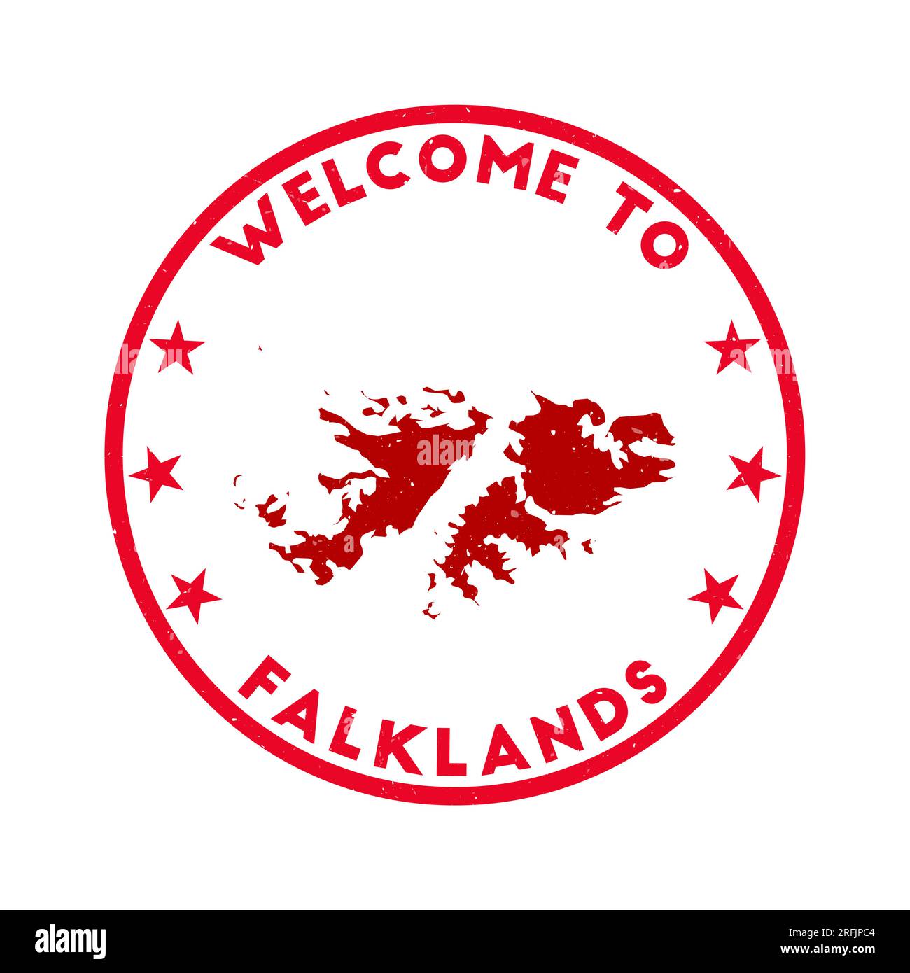 Bienvenue à Falklands Stamp. Timbre rond de pays grunge avec texture dans le thème de couleur Silken Ruby. Sceau géométrique des Malouines de style vintage. Illustration de Vecteur