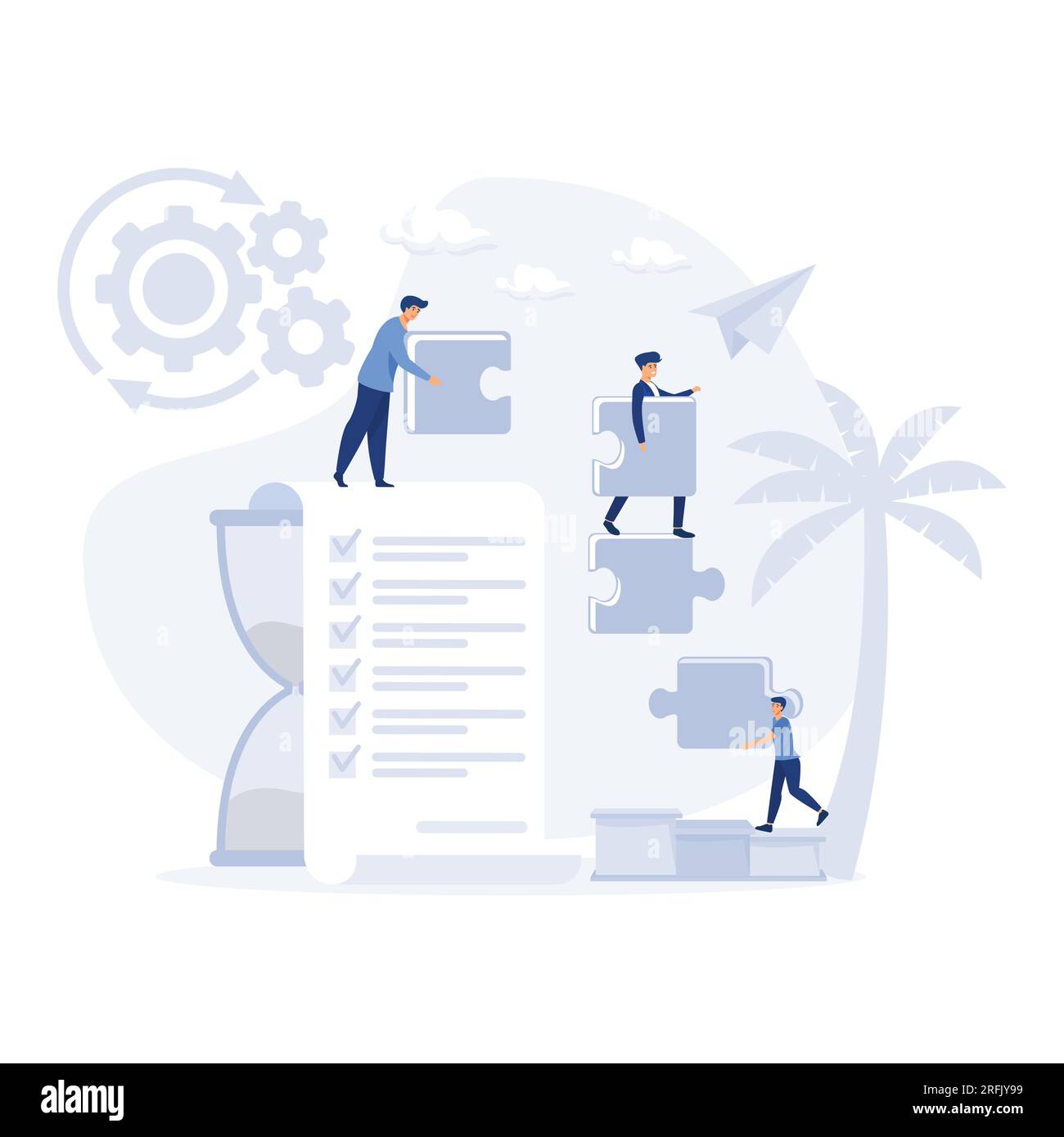 Gestion de projet. Processus métier et planification, organisation du flux de travail. Collègues travaillant ensemble, travail d'équipe, illustration moderne vectorielle plate Illustration de Vecteur