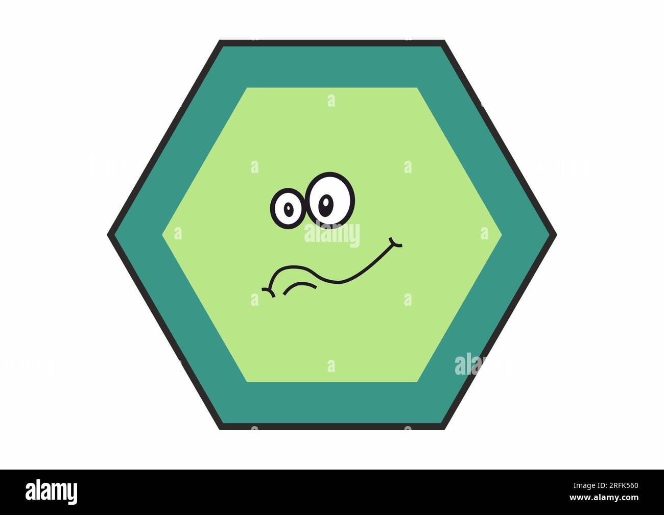 Forme hexagonale drôle avec des nuances vertes et de grands yeux et sourire Banque D'Images
