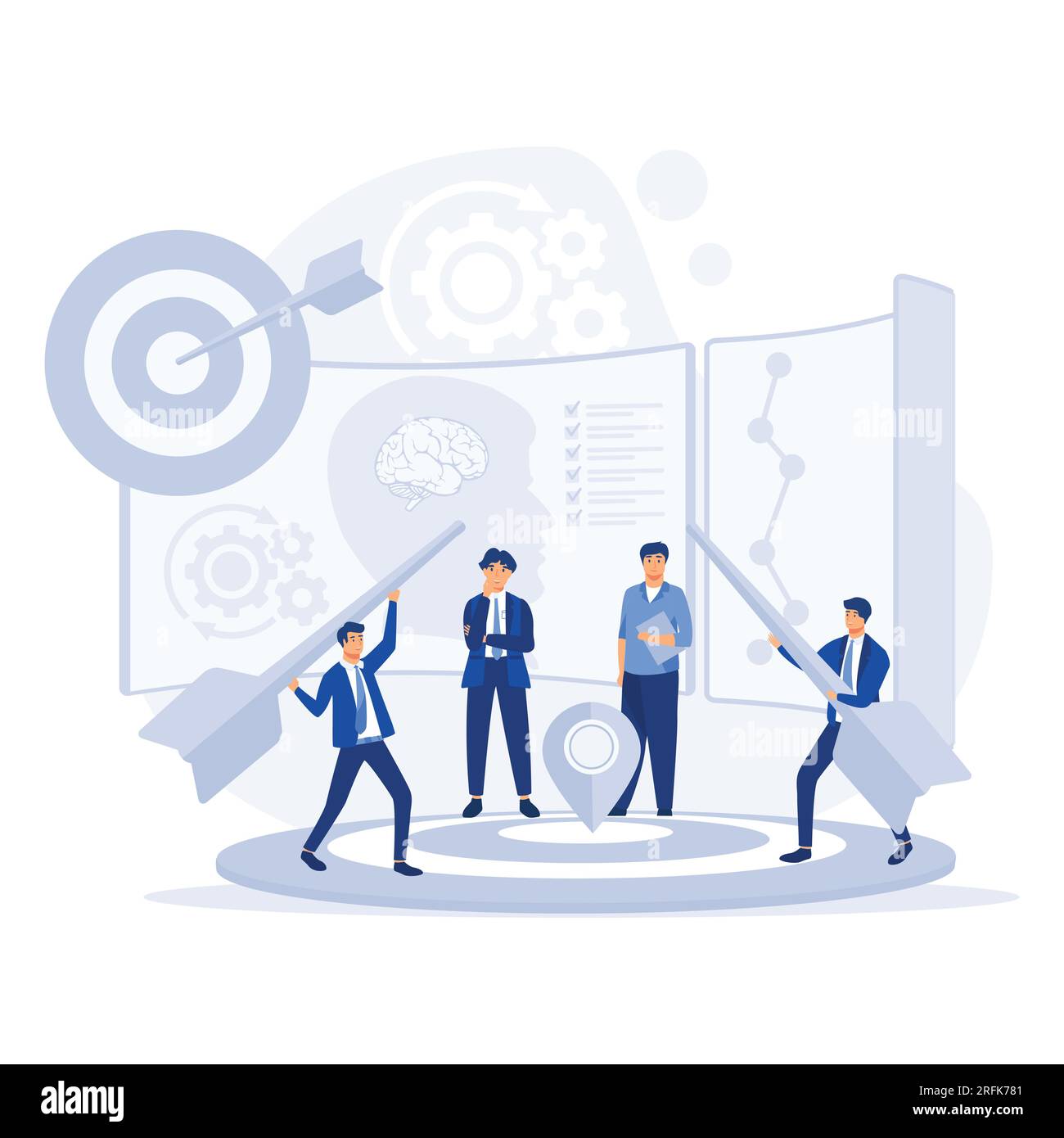 Concept de travail d'équipe, développement de cible de client d'équipe d'affaires pour le marketing, illustration moderne de vecteur plat Illustration de Vecteur