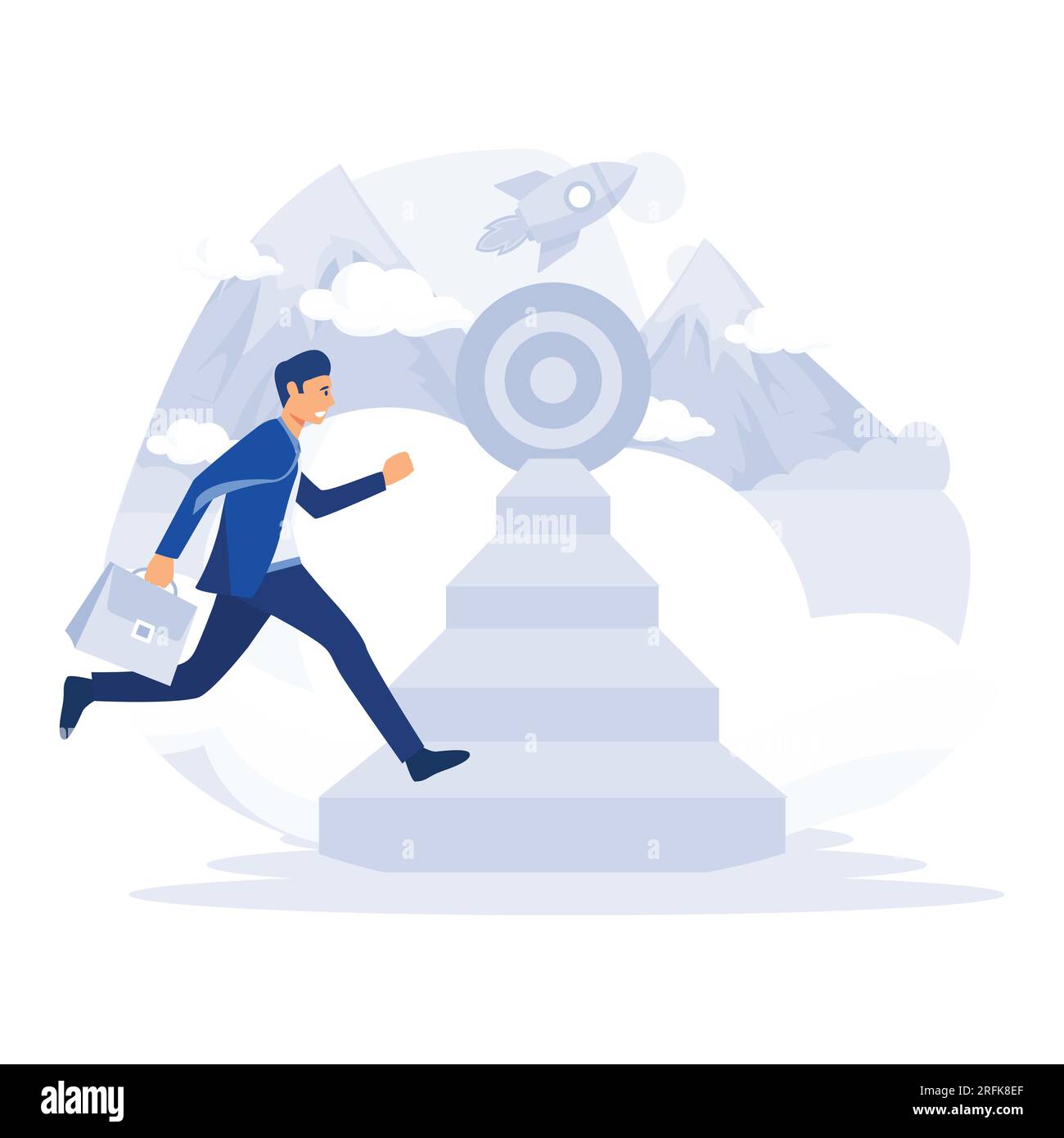 Croissance du concept d'entreprise au succès, homme d'affaires courant jusqu'à l'escalier à la cible, illustration moderne de vecteur plat Illustration de Vecteur