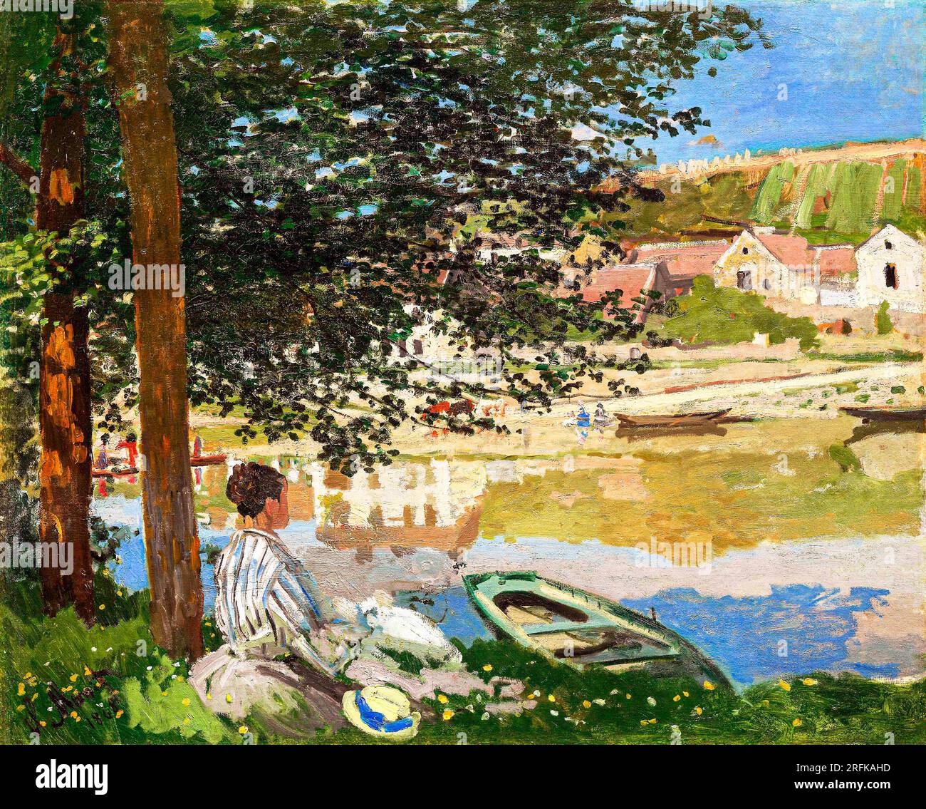 Sur la Seine, Bennecourt de Claude Monet. Original de l'Art Institute of Chicago. Banque D'Images