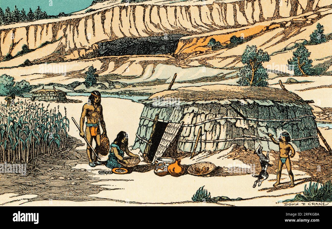 A basket Maker, Mesa Verde National Park, Colorado, Amérique. Par Donn Philip Crane (1878-1944). Le parc protège certains des sites archéologiques ancestraux Puebloan les mieux préservés des États-Unis. Banque D'Images