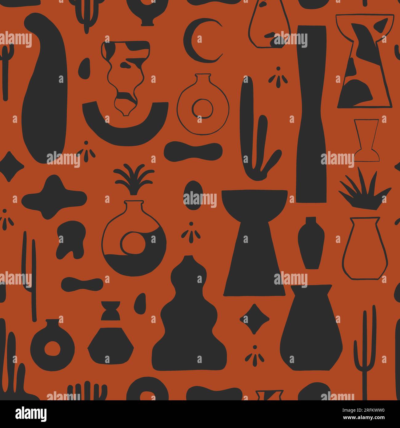 Dessin à la main vecteur graphique clipart illustration boho cactus Desert concept sans couture motif composition.Wild Western design concept.Bohemian Illustration de Vecteur