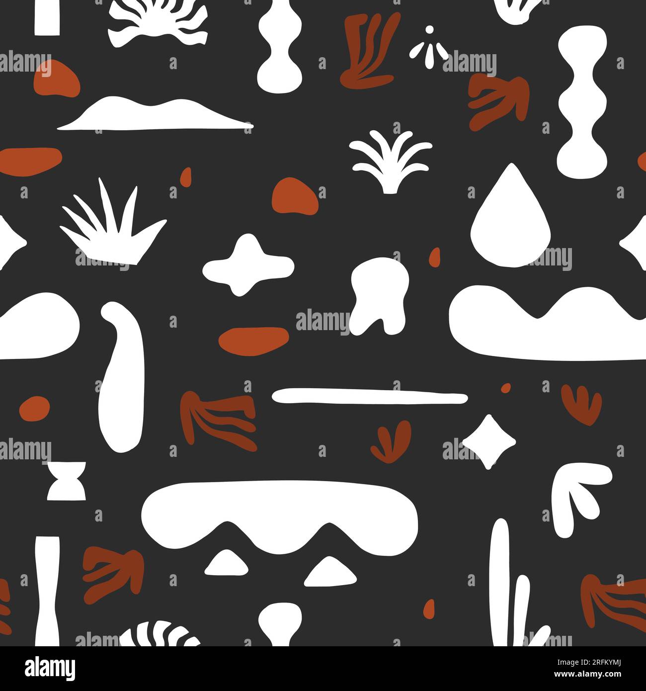 Dessin graphique abstrait dessiné à la main conception de modèle sans couture, concept d'art contemporain avec des formes organiques décoratives et des cactus dans un style simple Illustration de Vecteur