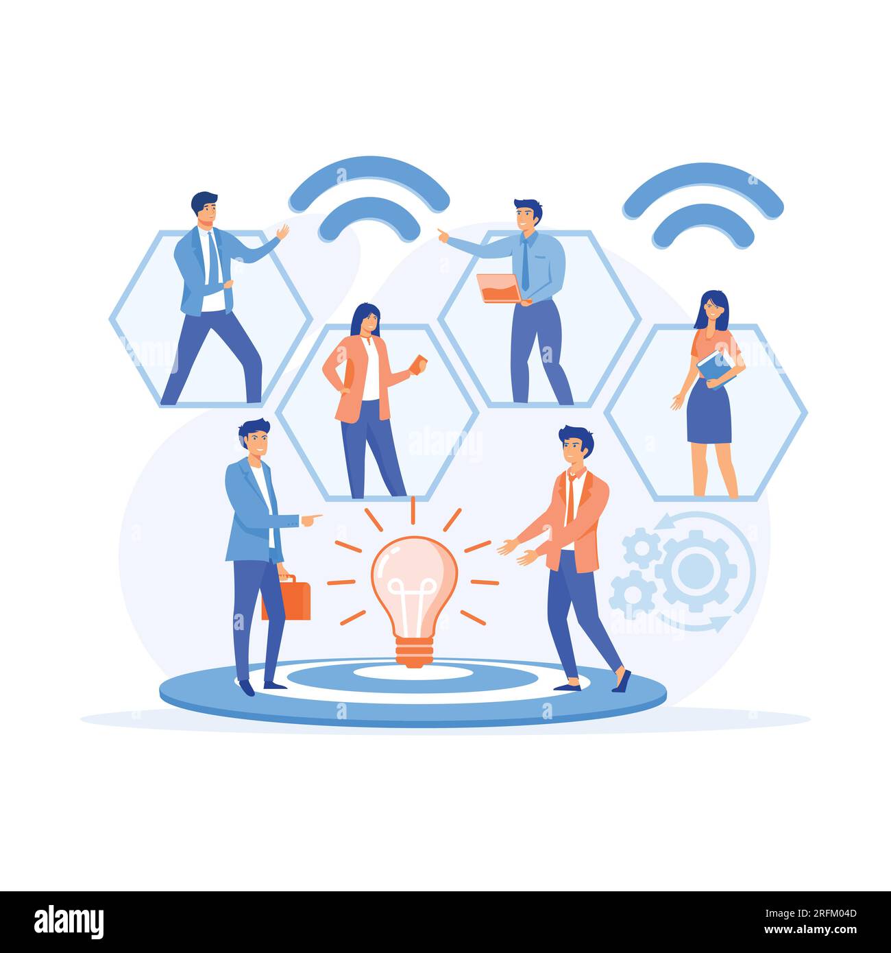 assistant en ligne au travail. promotion dans le réseau. manager au travail à distance, à la recherche de nouvelles idées de solutions. illustration moderne vectorielle plate Illustration de Vecteur