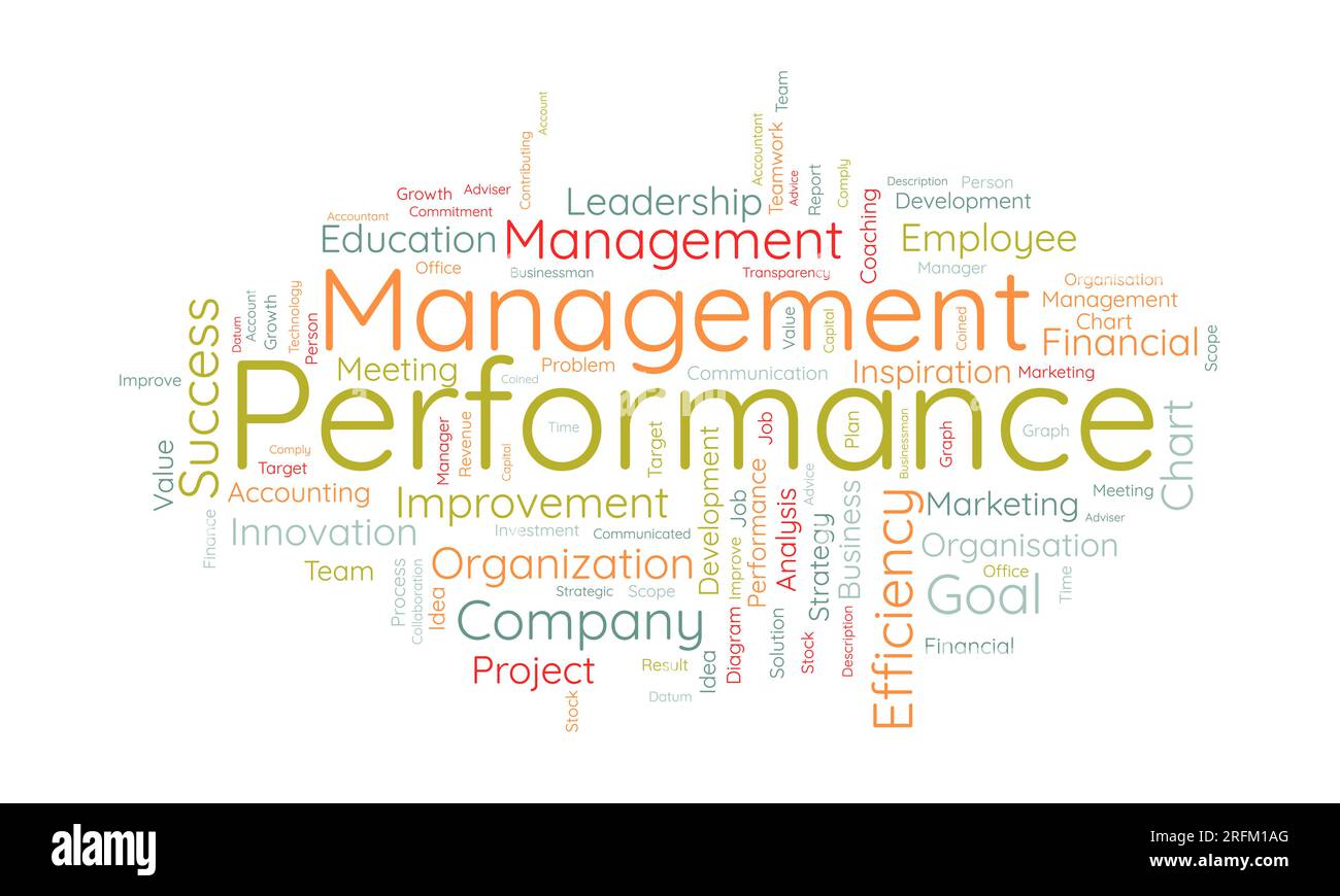 Concept d'arrière-plan Word Cloud pour la gestion des performances. Engagement des employés progression stratégie de l'efficacité du coaching d'entreprise. illustration vectorielle. Illustration de Vecteur