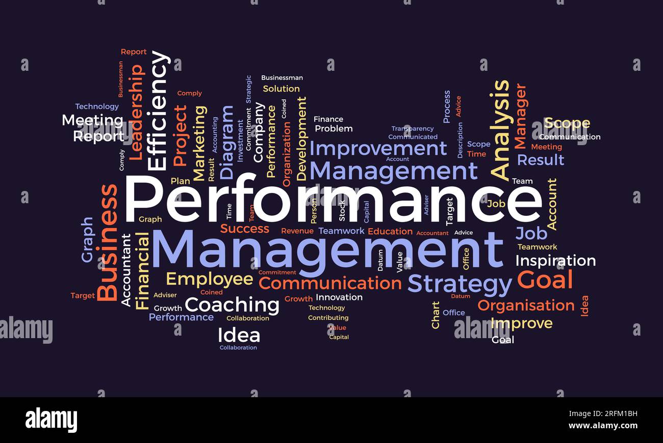 Concept d'arrière-plan Word Cloud pour la gestion des performances. Engagement des employés progression stratégie de l'efficacité du coaching d'entreprise. illustration vectorielle. Illustration de Vecteur