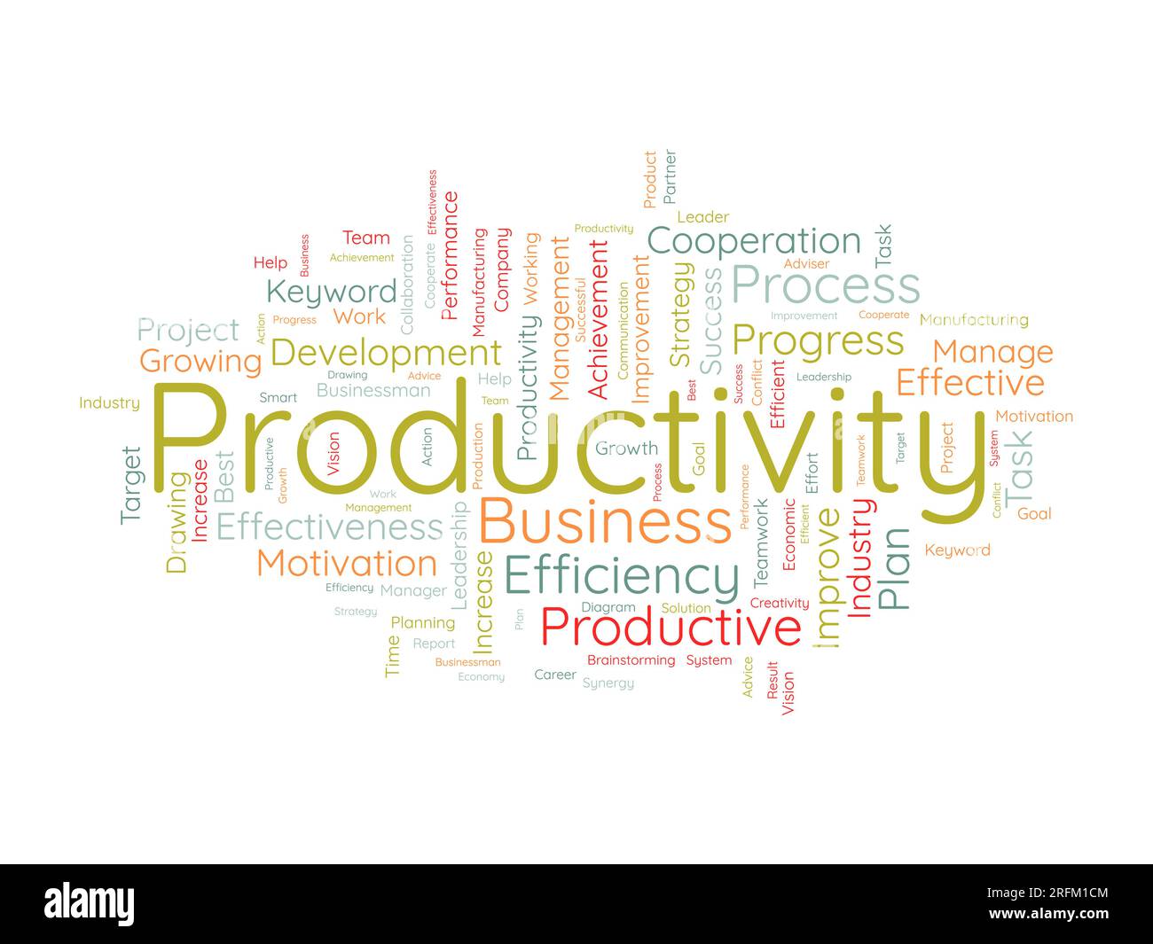 Concept d'arrière-plan Word Cloud pour la productivité. Réalisation d'entreprise, performance de progression productive de la croissance économique. illustration vectorielle. Illustration de Vecteur